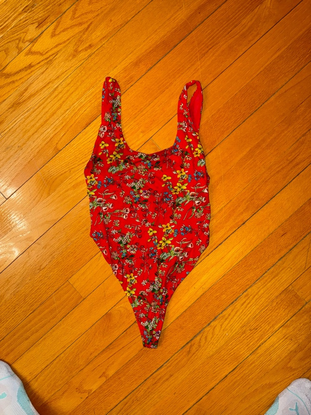 Alice + Olivia Bright Red Floral-Trim One-Piece